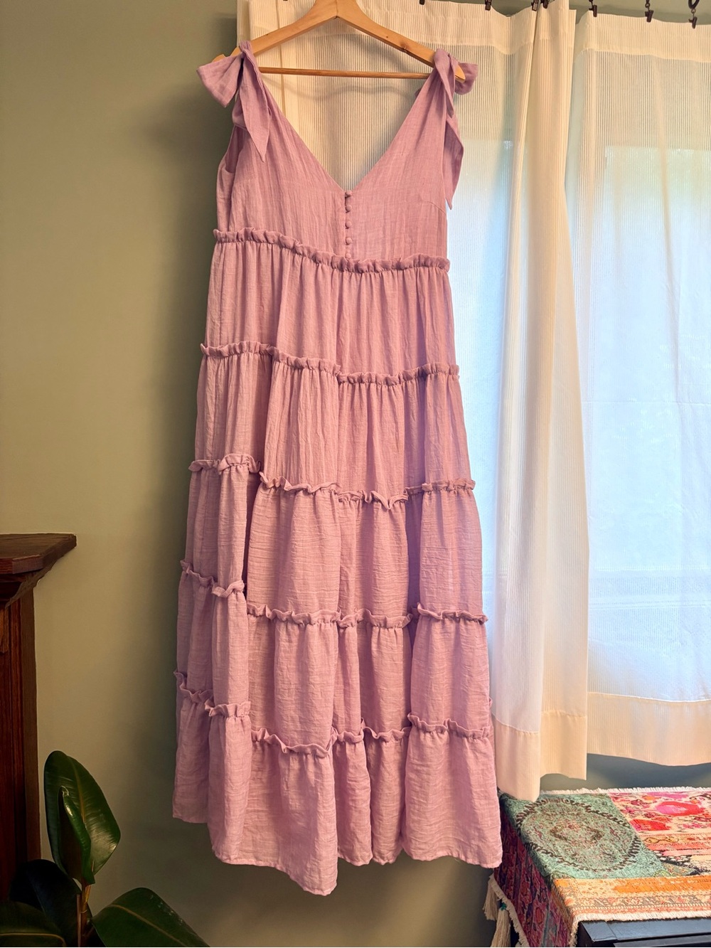 Vici Lilac Tie-Shoulder Tiered Maxi Dress